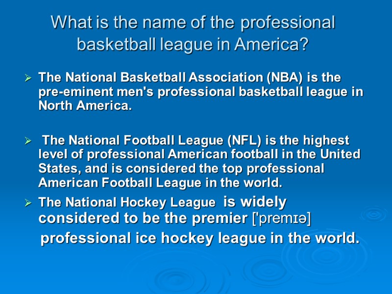 What is the name of the professional basketball league in America?  The National